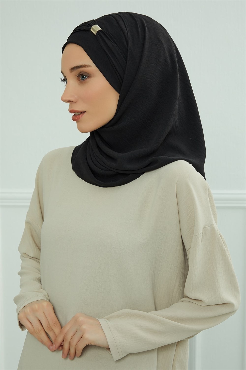 Aisha's Design Aksesuar Detaylı Pratik Şal,Siyah,CPS-94 görsel 5