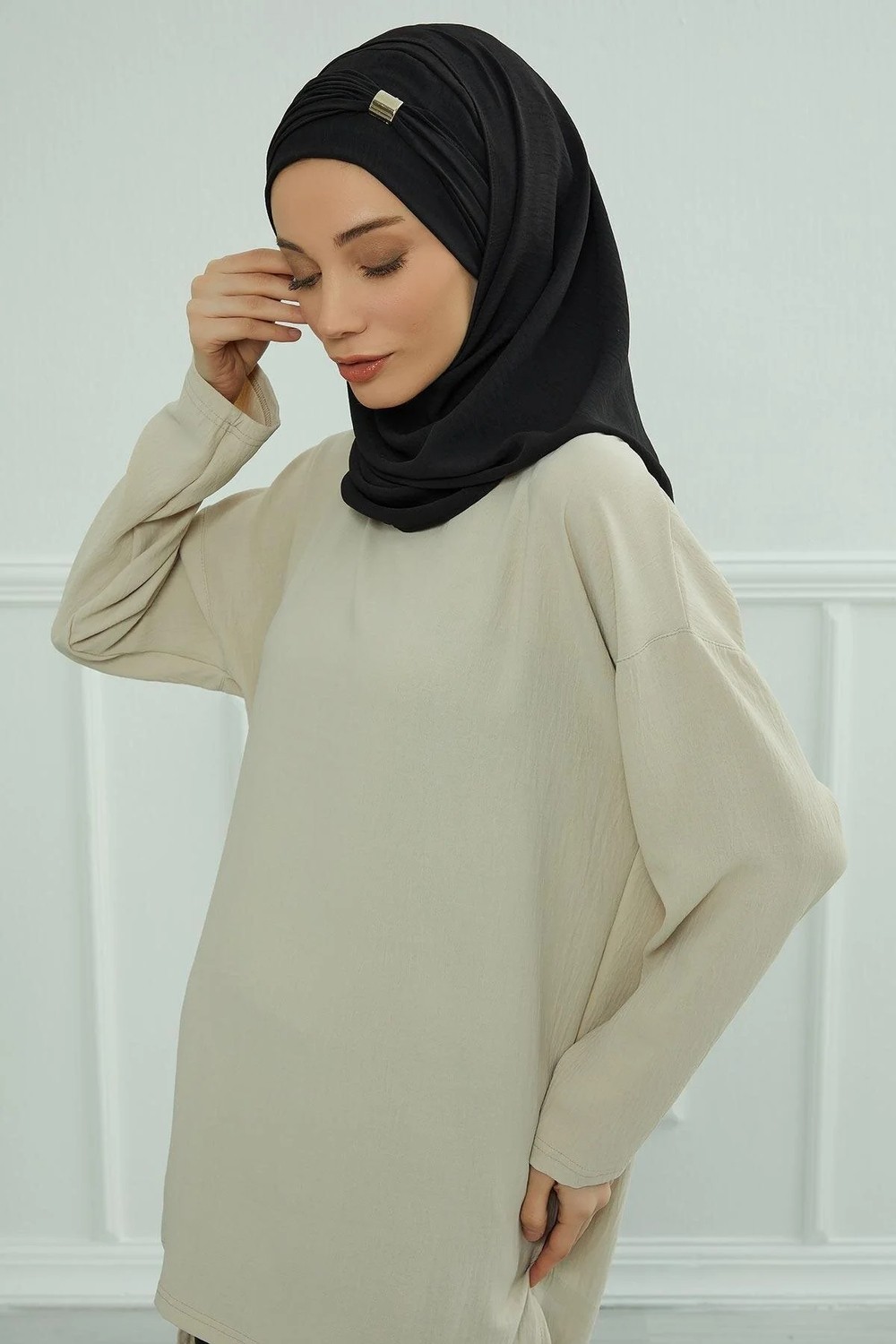 Aisha's Design Aksesuar Detaylı Pratik Şal,Siyah,CPS-94 görsel 6