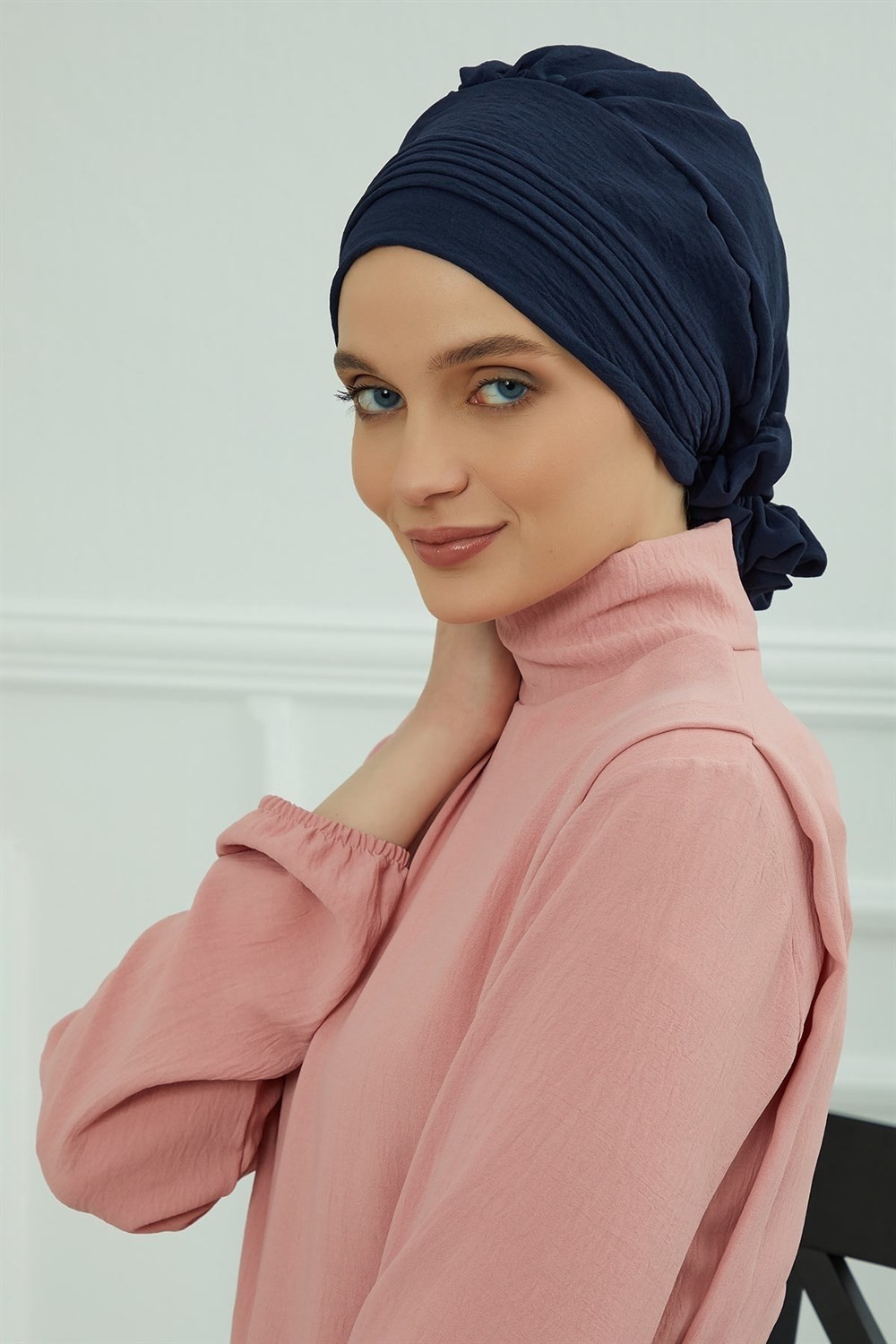 Aisha's Design Dikişli Pileli Hazır Türban,Lacivert,HT-31A