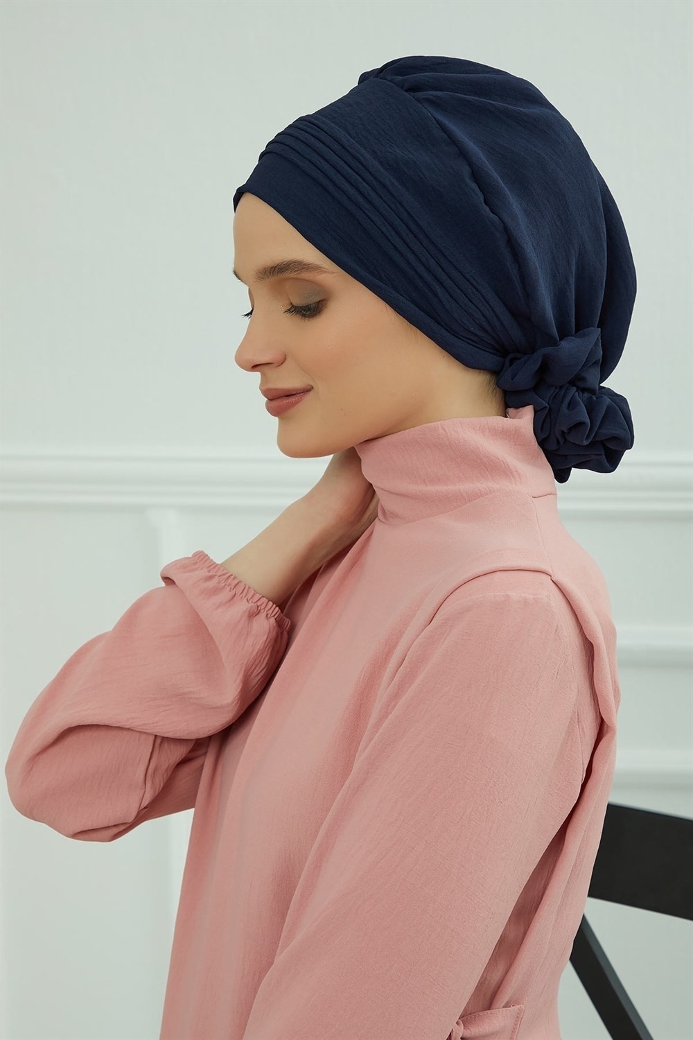 Aisha's Design Dikişli Pileli Hazır Türban,Lacivert,HT-31A görsel 2