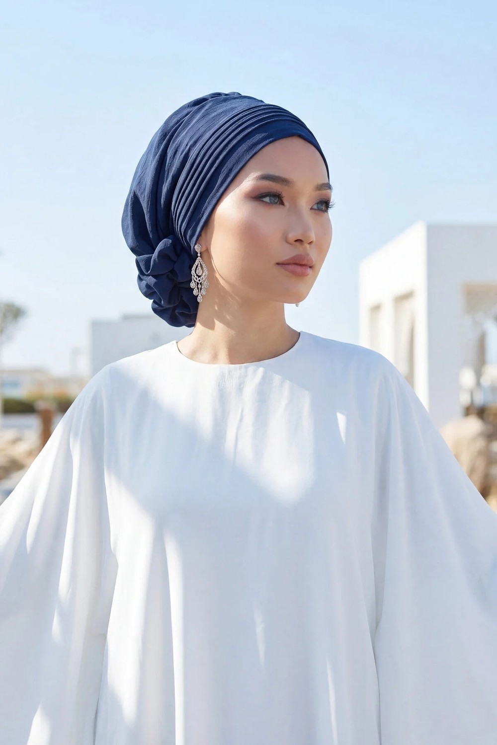 Aisha's Design Dikişli Pileli Hazır Türban,Lacivert,HT-31A görsel 6