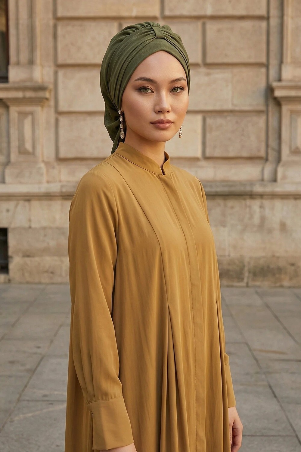 Aisha's Design Pratik Kullanışlı Hazır Türban,Haki Yeşili,HT-90 görsel 2