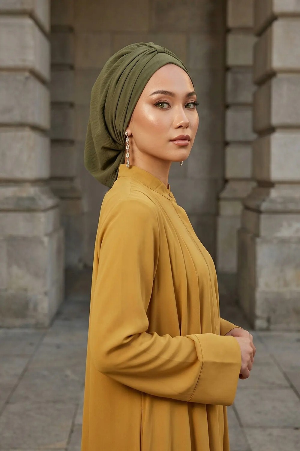 Aisha's Design Pratik Kullanışlı Hazır Türban,Haki Yeşili,HT-90