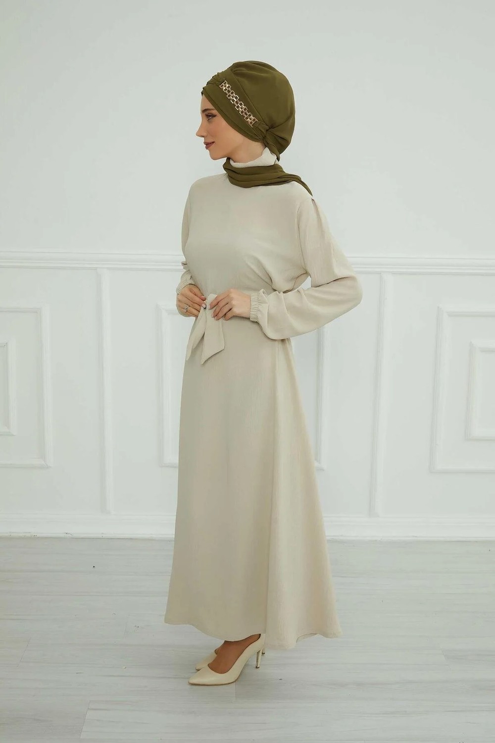 Aisha's Design Gold Aksesuarlı Tasarım Şifon Hazır Türban,HT-28,HT-28,Fuşya görsel 8
