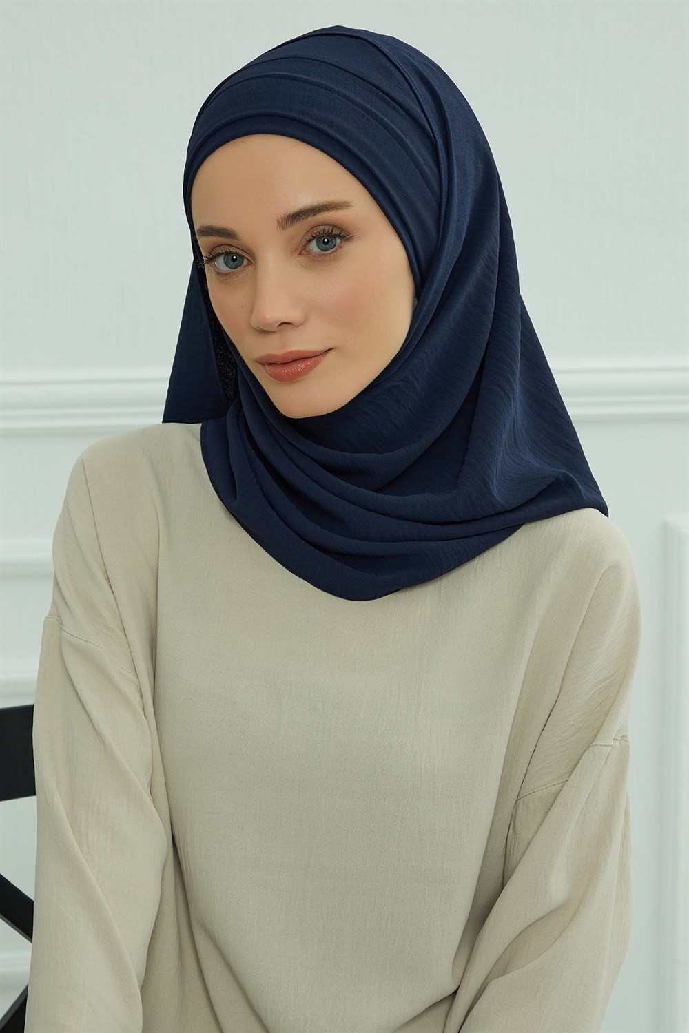 Aisha's Design Pileli Tasarım Şal,Lacivert,CPS-93 görsel 2