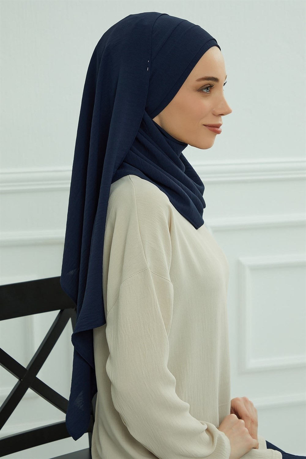 Aisha's Design Pileli Tasarım Şal,Lacivert,CPS-93 görsel 3