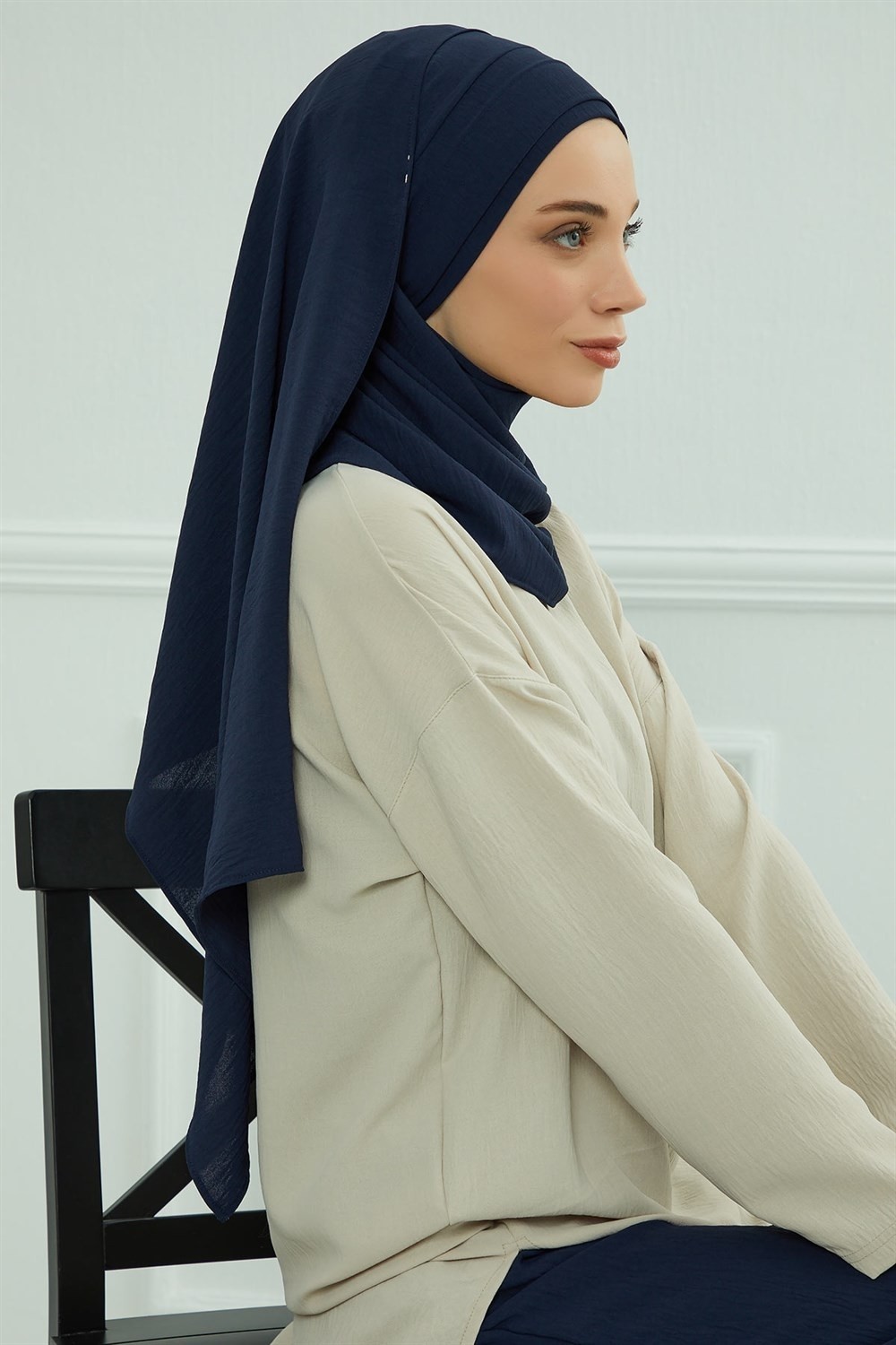 Aisha's Design Pileli Tasarım Şal,Lacivert,CPS-93 görsel 6