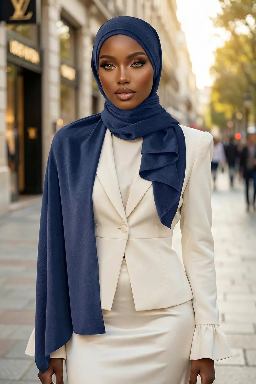 Aisha's Design Pileli Tasarım Şal,Lacivert,CPS-93