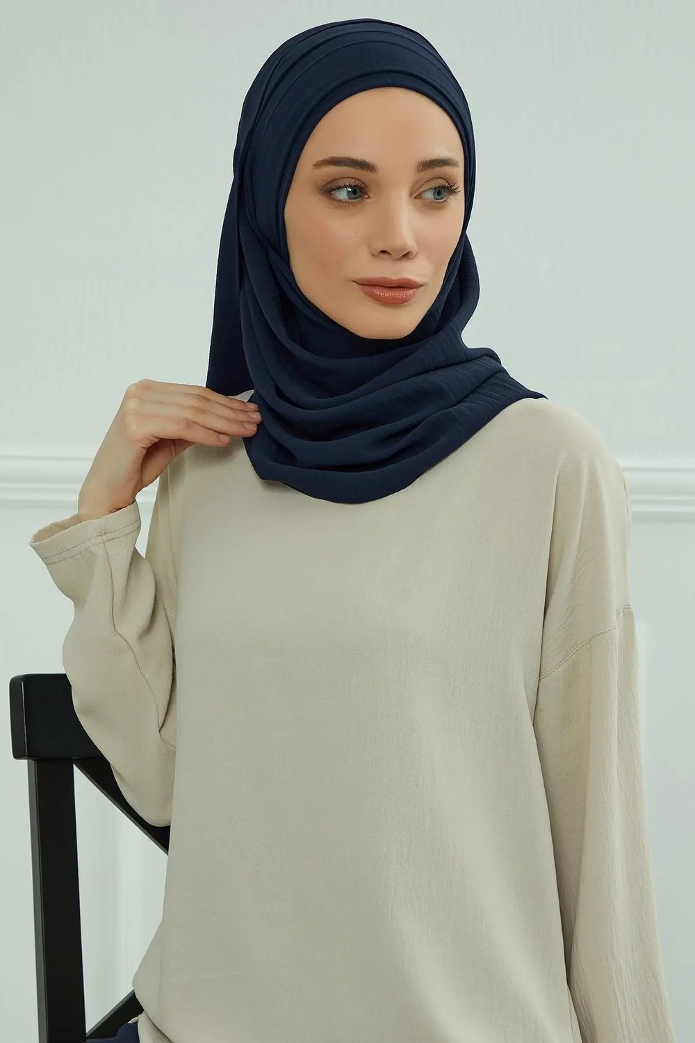 Aisha's Design Pileli Tasarım Şal,Lacivert,CPS-93 görsel 7
