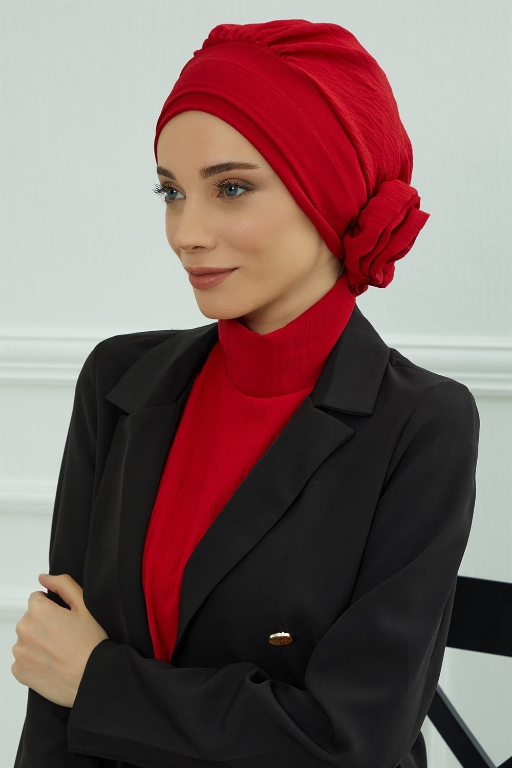 Aisha's Design Zarif Hazır Türban,Kırmızı,HT-92 görsel 3
