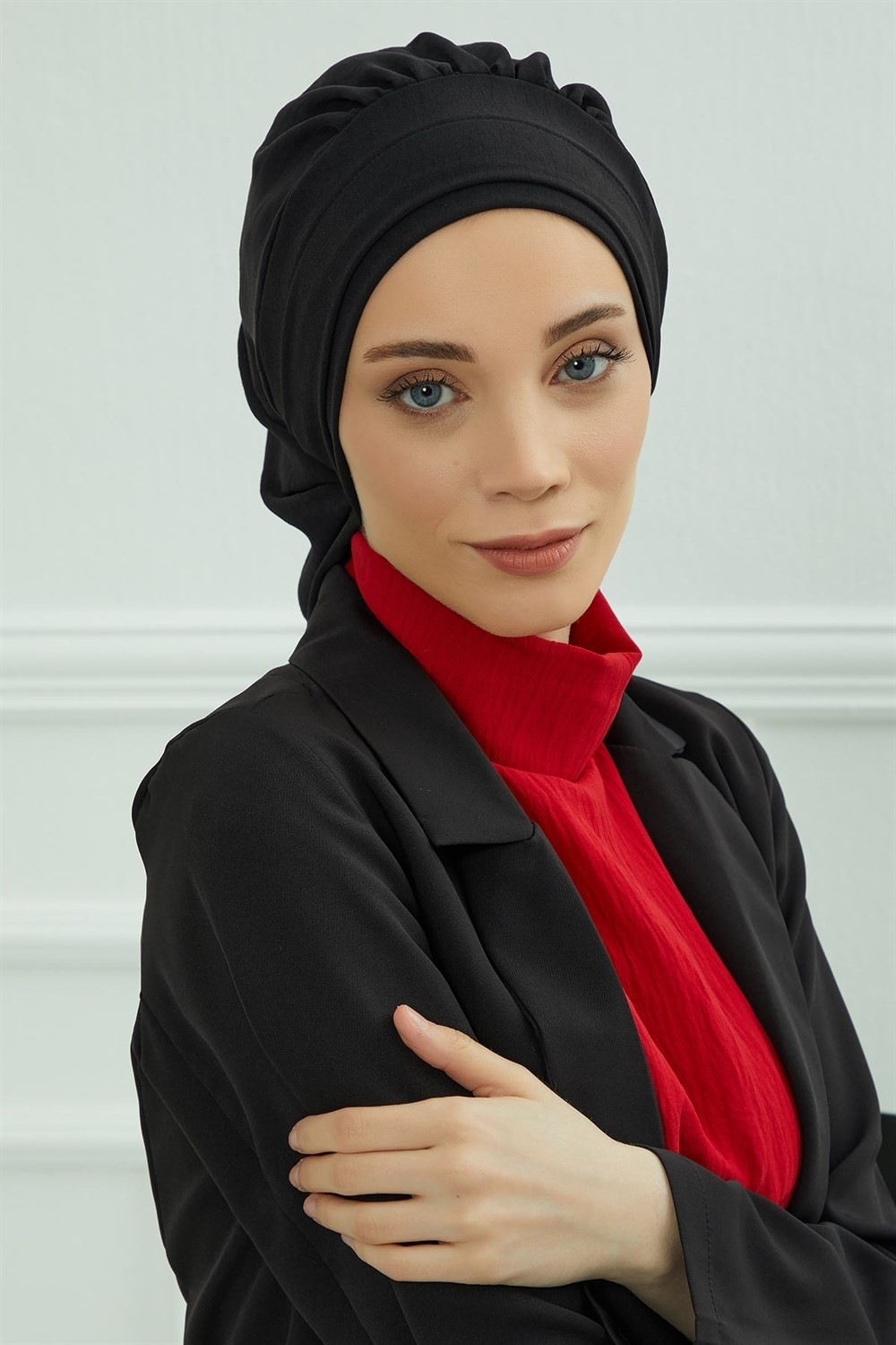 Aisha's Design Pileli Hazır Türban,Siyah,HT-91 görsel 4
