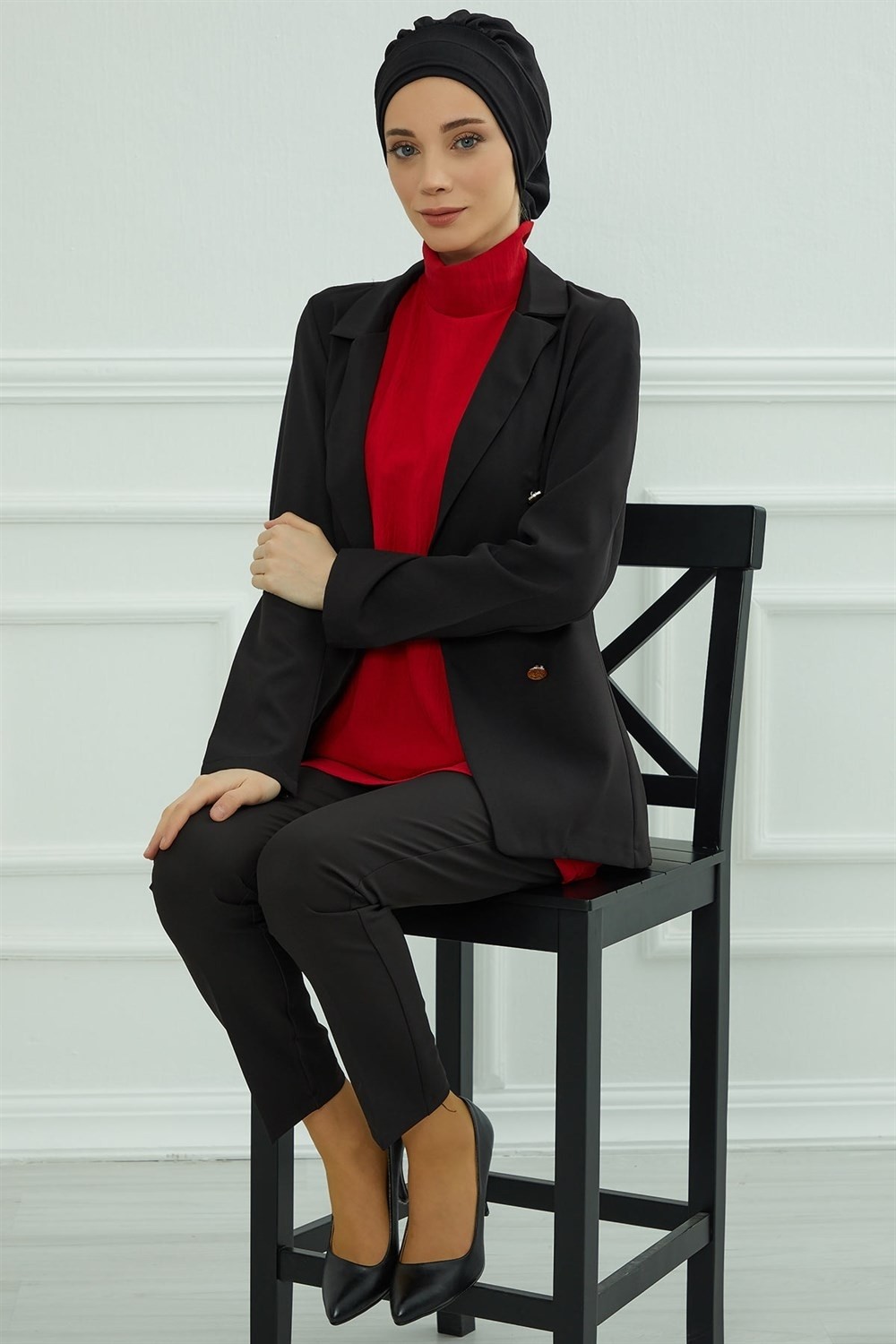 Aisha's Design Pileli Hazır Türban,Siyah,HT-91 görsel 5