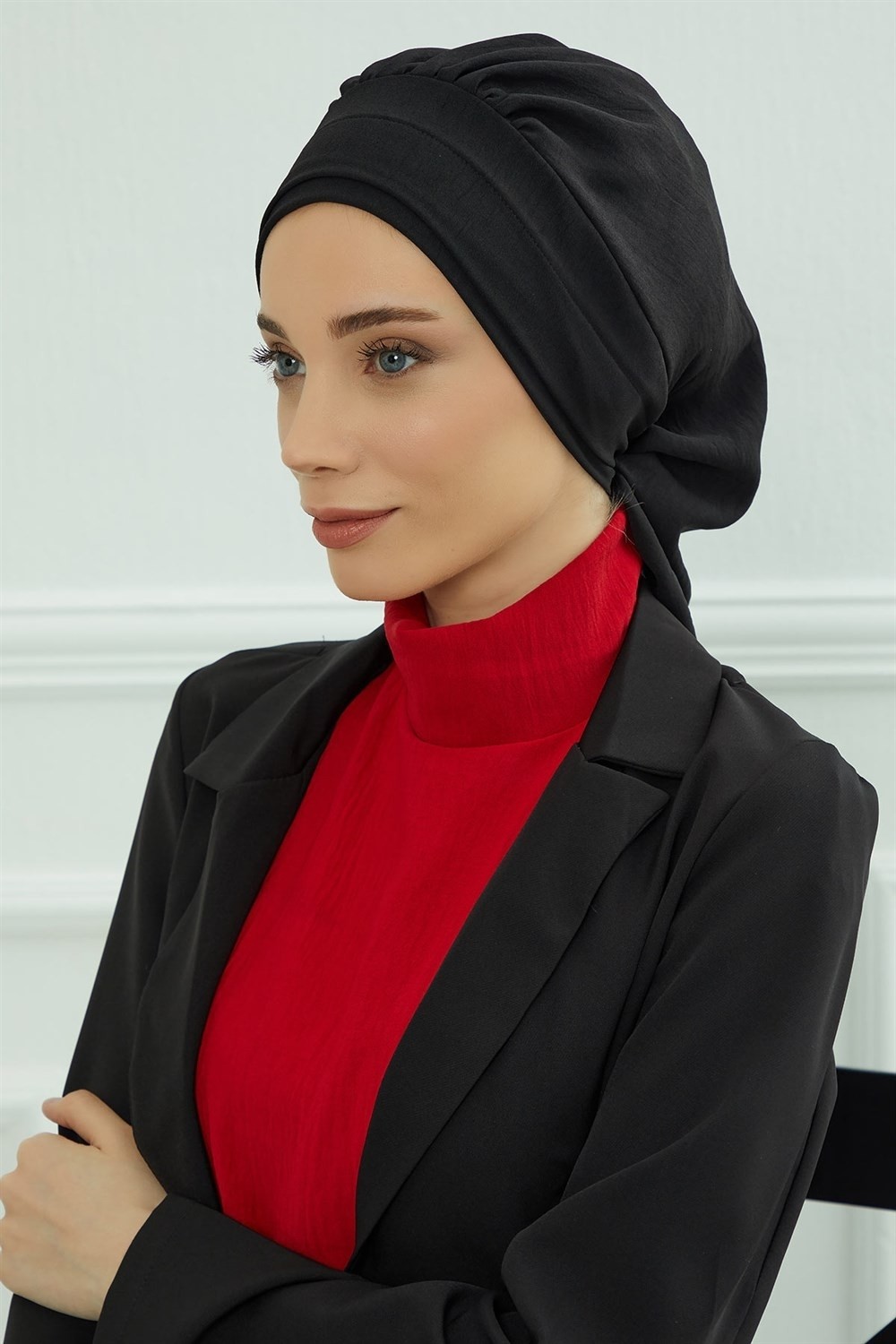 Aisha's Design Pileli Hazır Türban,Siyah,HT-91 görsel 6