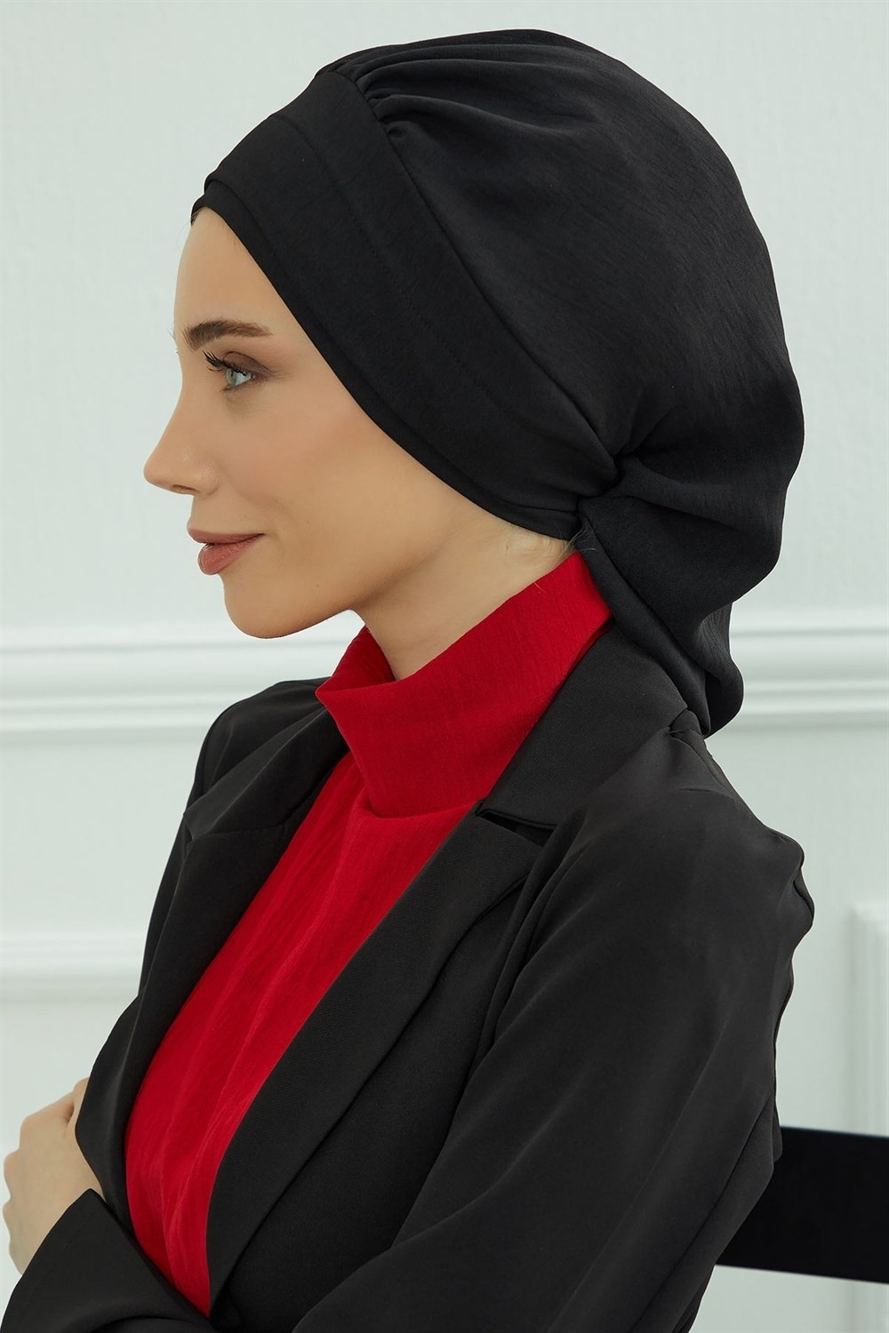 Aisha's Design Pileli Hazır Türban,Siyah,HT-91 görsel 8