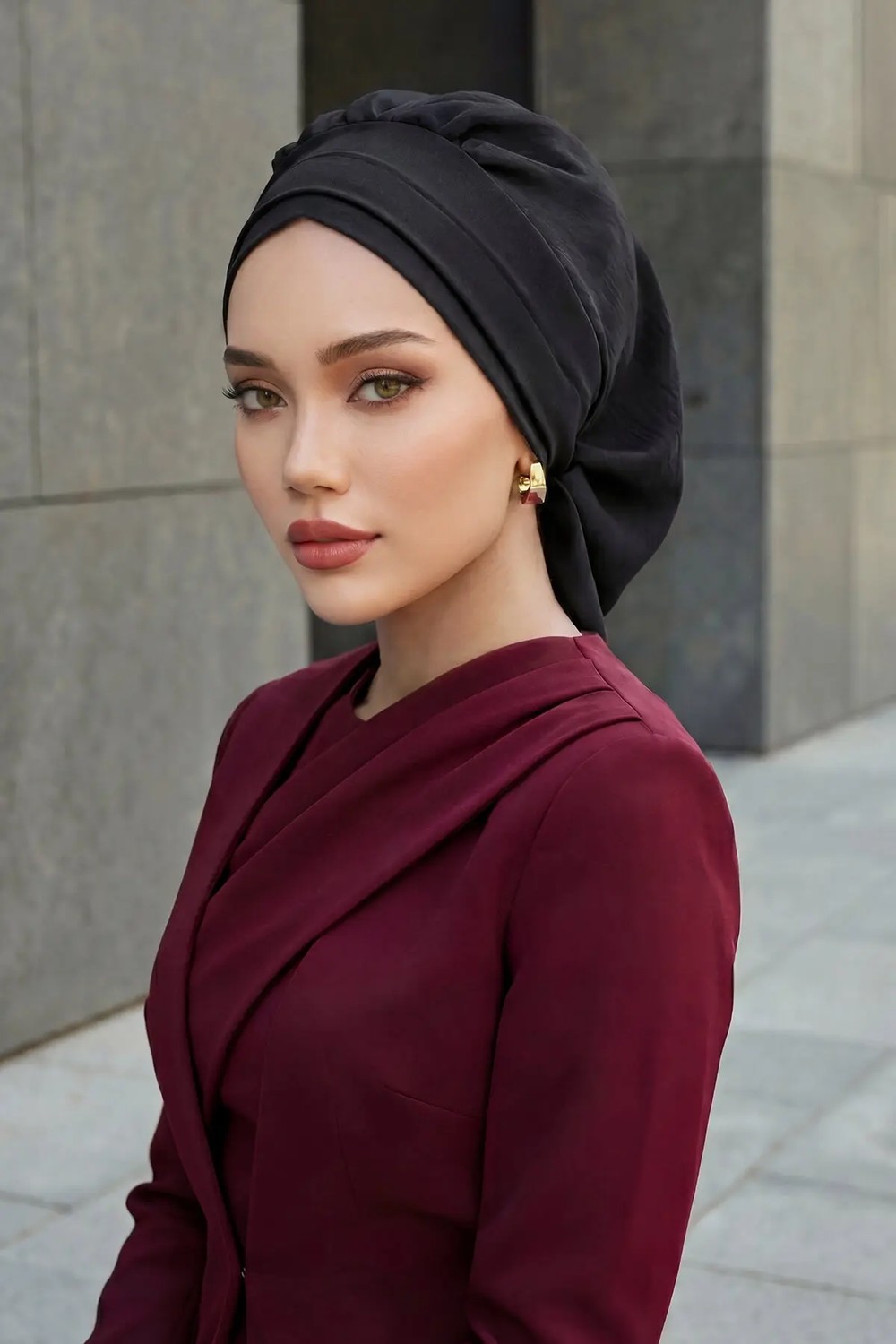 Aisha's Design Pileli Hazır Türban,Siyah,HT-91