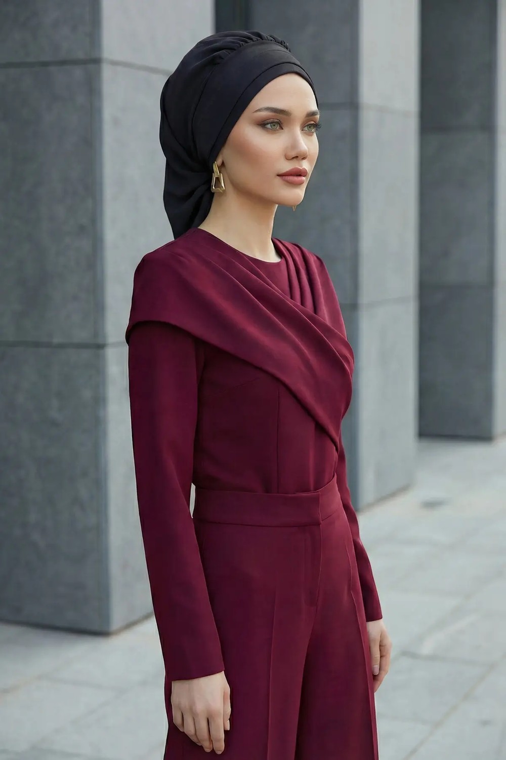 Aisha's Design Pileli Hazır Türban,Siyah,HT-91 görsel 2