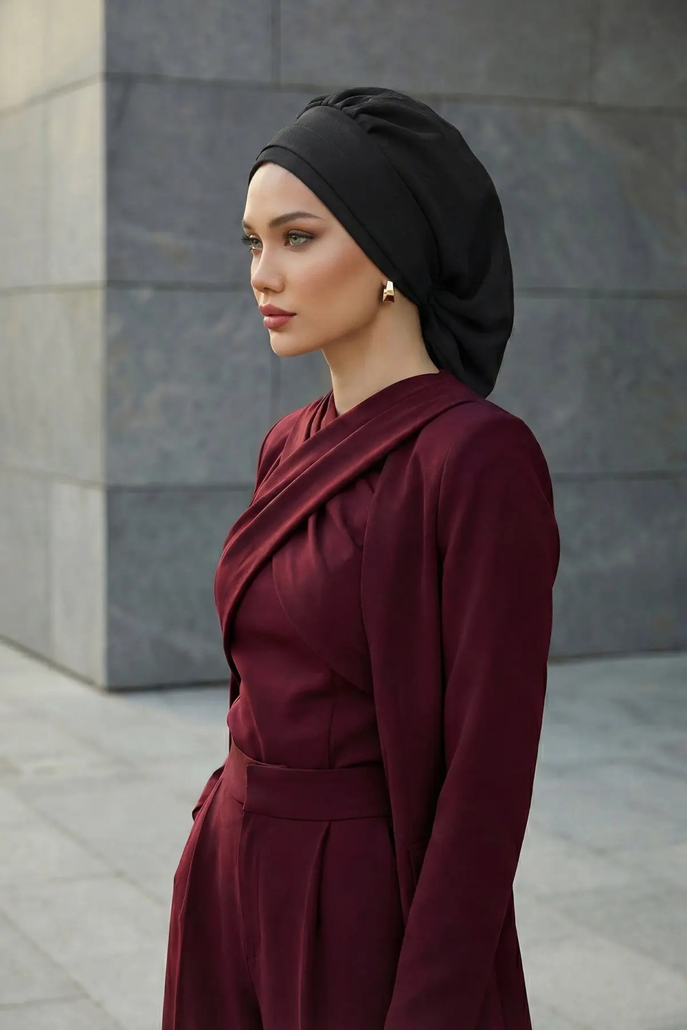 Aisha's Design Pileli Hazır Türban,Siyah,HT-91 görsel 3