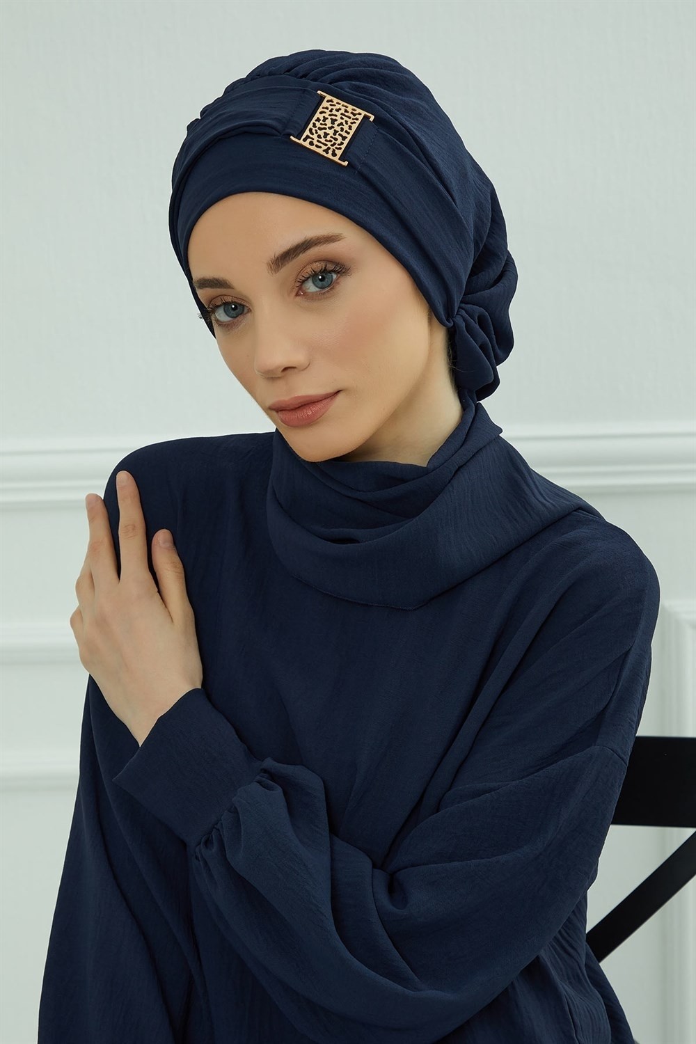 Aisha's Design Gold Aksesuarlı Aerobin Kumaş Hazır Türban,ht-11a görsel 2