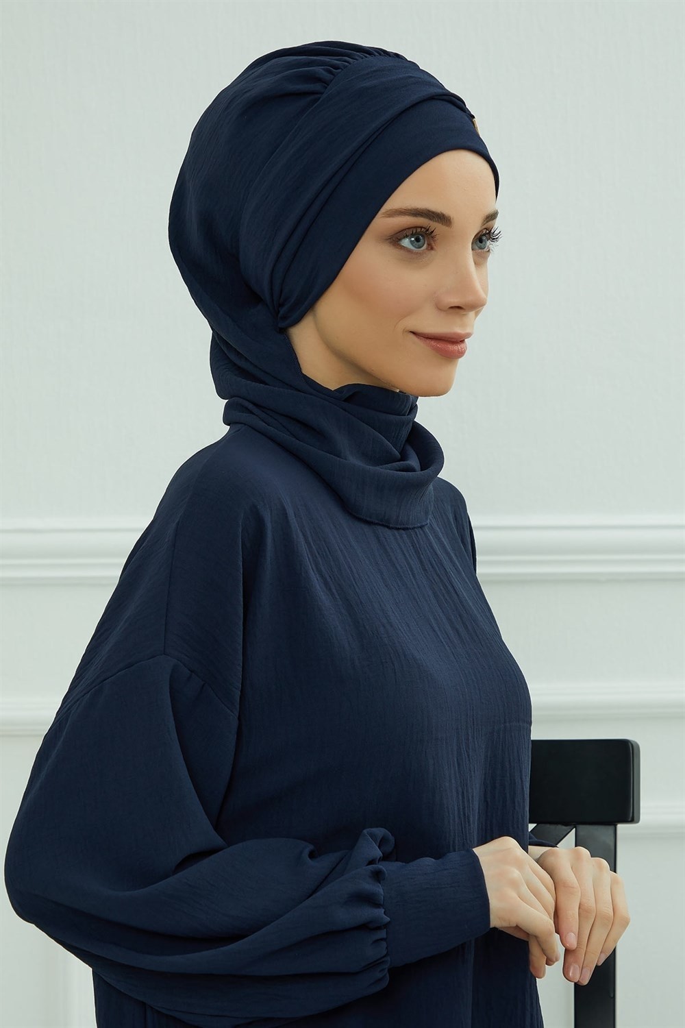 Aisha's Design Gold Aksesuarlı Aerobin Kumaş Hazır Türban,ht-11a görsel 3