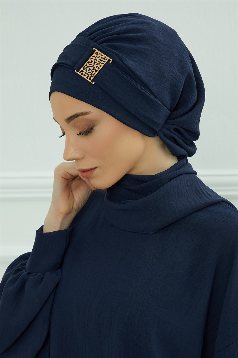 Aisha's Design Gold Aksesuarlı Aerobin Kumaş Hazır Türban,ht-11a görsel 4