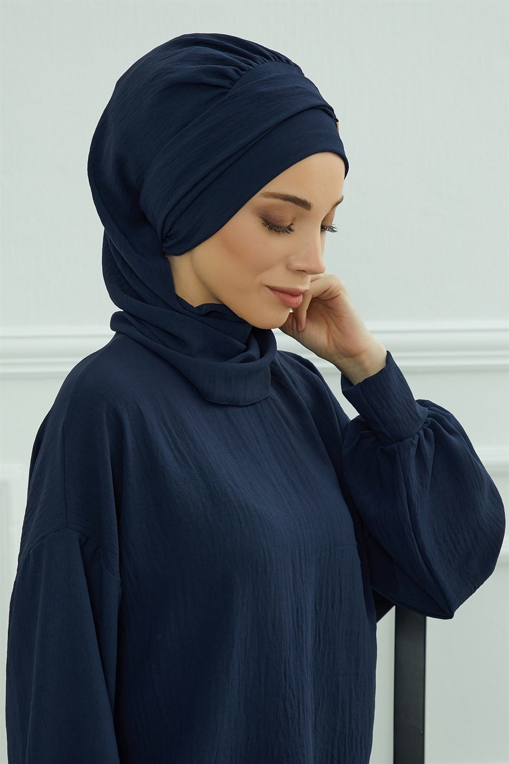 Aisha's Design Gold Aksesuarlı Aerobin Kumaş Hazır Türban,ht-11a görsel 5