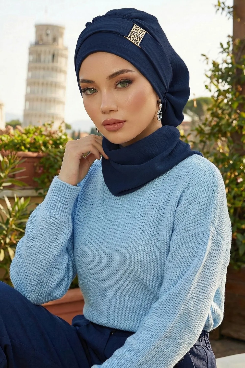 Aisha's Design Gold Aksesuarlı Aerobin Kumaş Hazır Türban,ht-11a