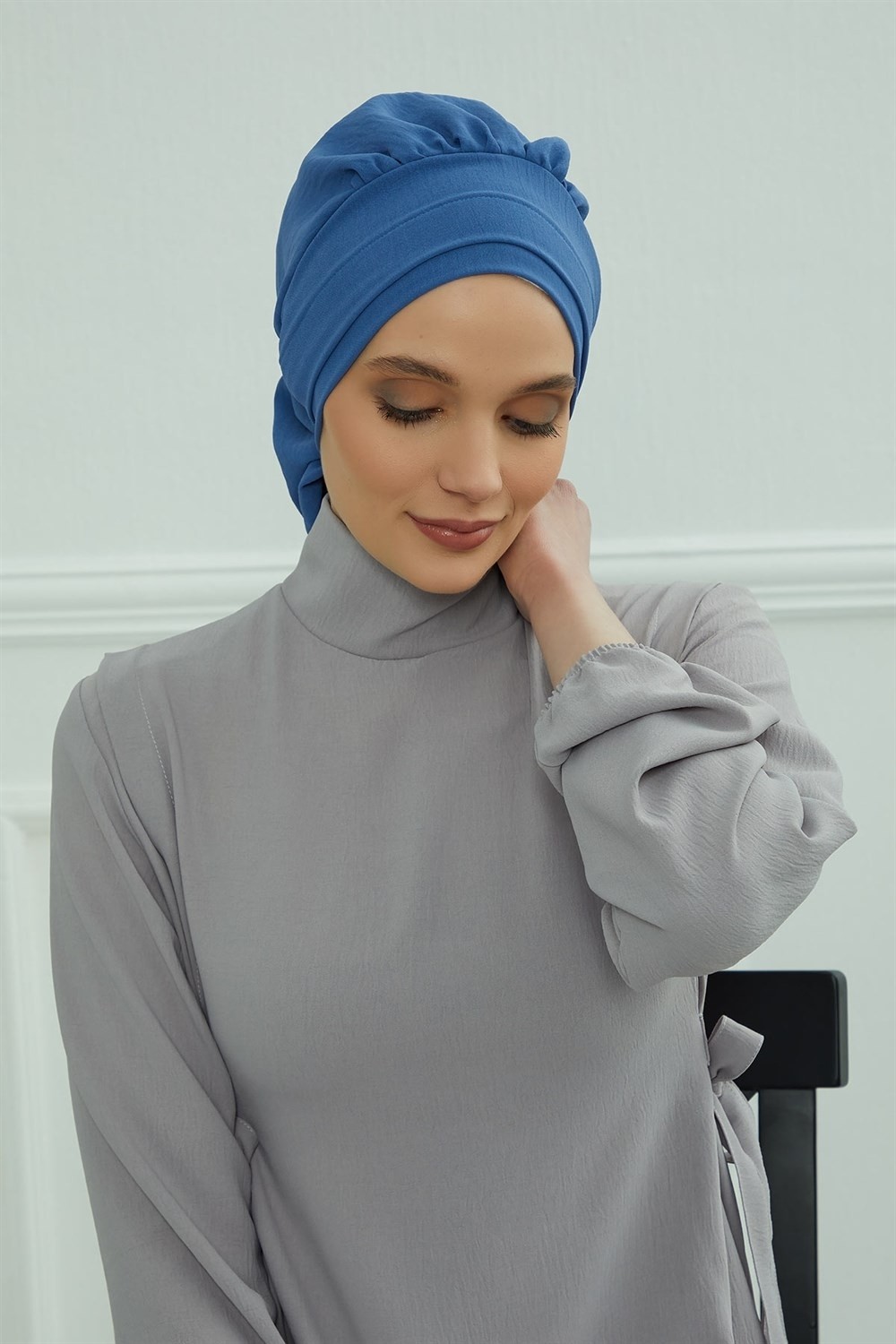 Aisha's Design Pileli Hazır Türban,Mavi,HT-91 görsel 3