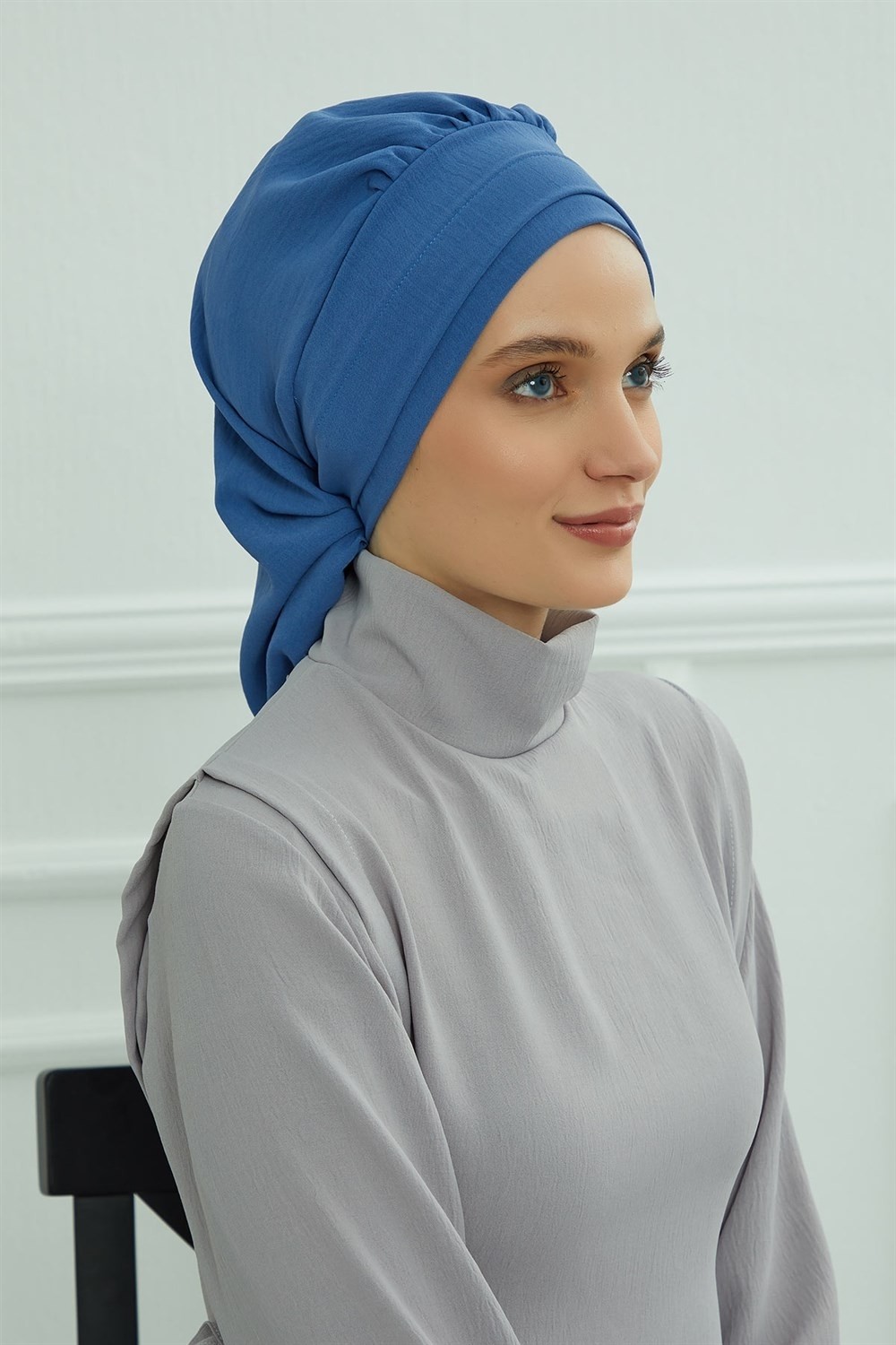Aisha's Design Pileli Hazır Türban,Mavi,HT-91 görsel 4