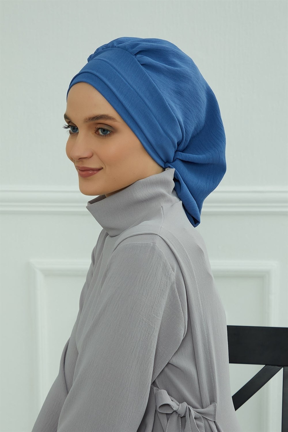 Aisha's Design Pileli Hazır Türban,Mavi,HT-91 görsel 5