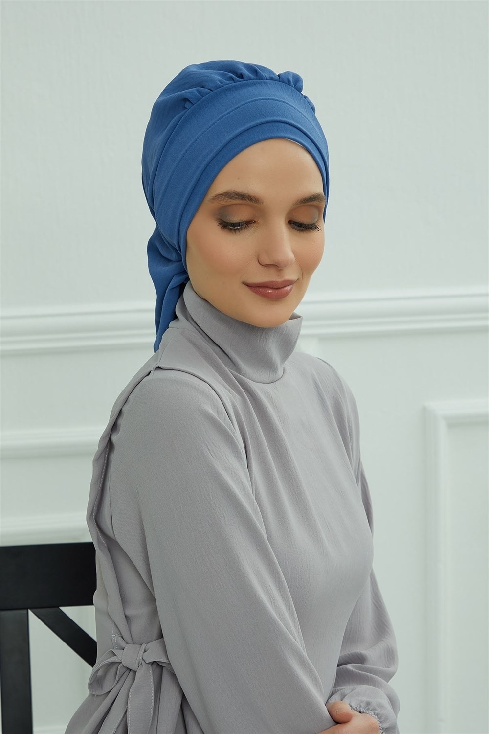 Aisha's Design Pileli Hazır Türban,Mavi,HT-91 görsel 6
