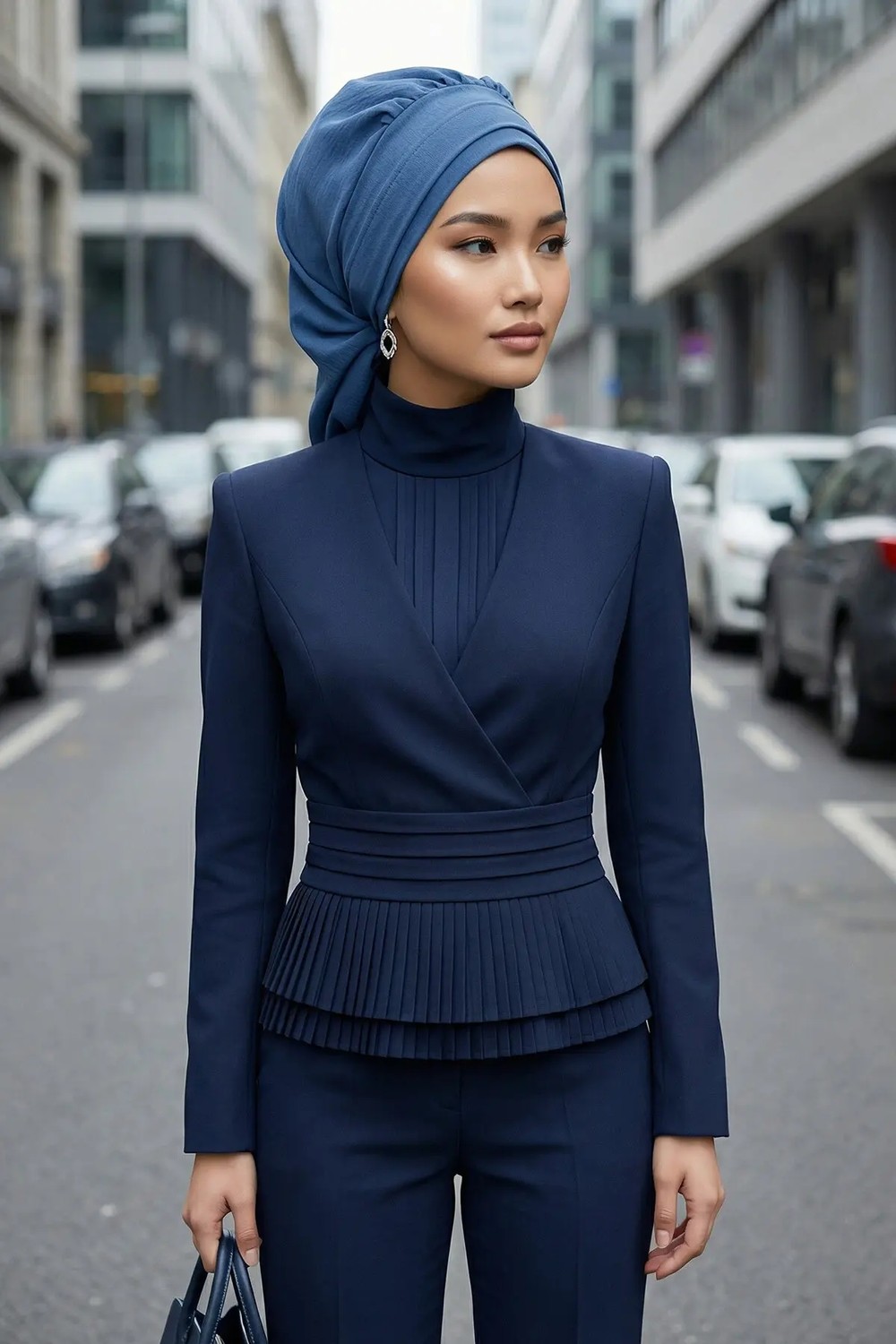 Aisha's Design Pileli Hazır Türban,Mavi,HT-91