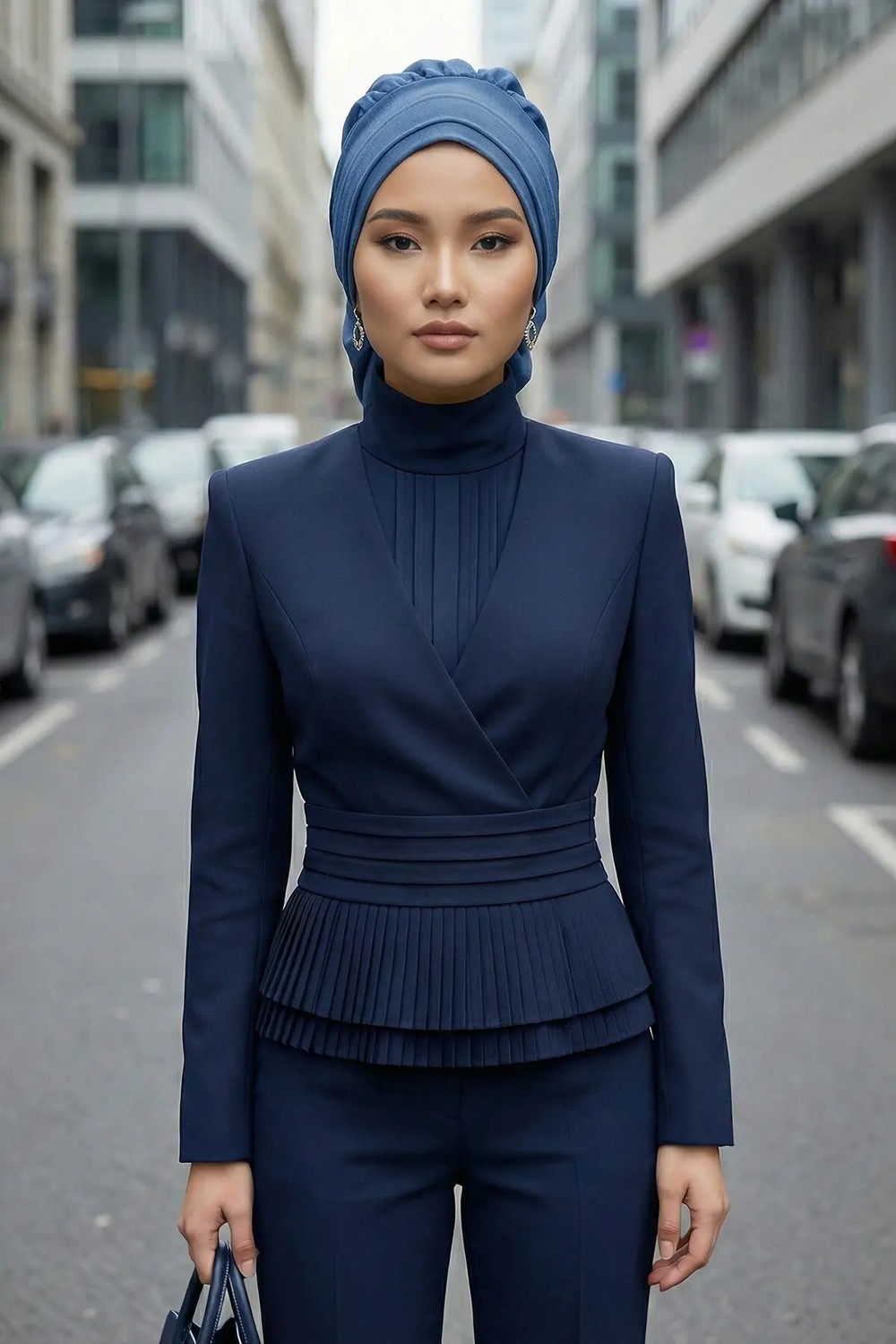 Aisha's Design Pileli Hazır Türban,Mavi,HT-91 görsel 2