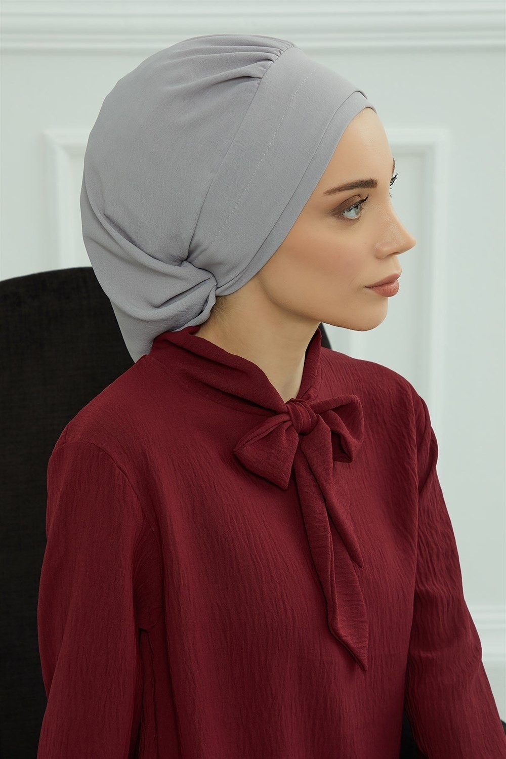 Aisha's Design Pileli Hazır Türban,Gri,HT-91 görsel 3
