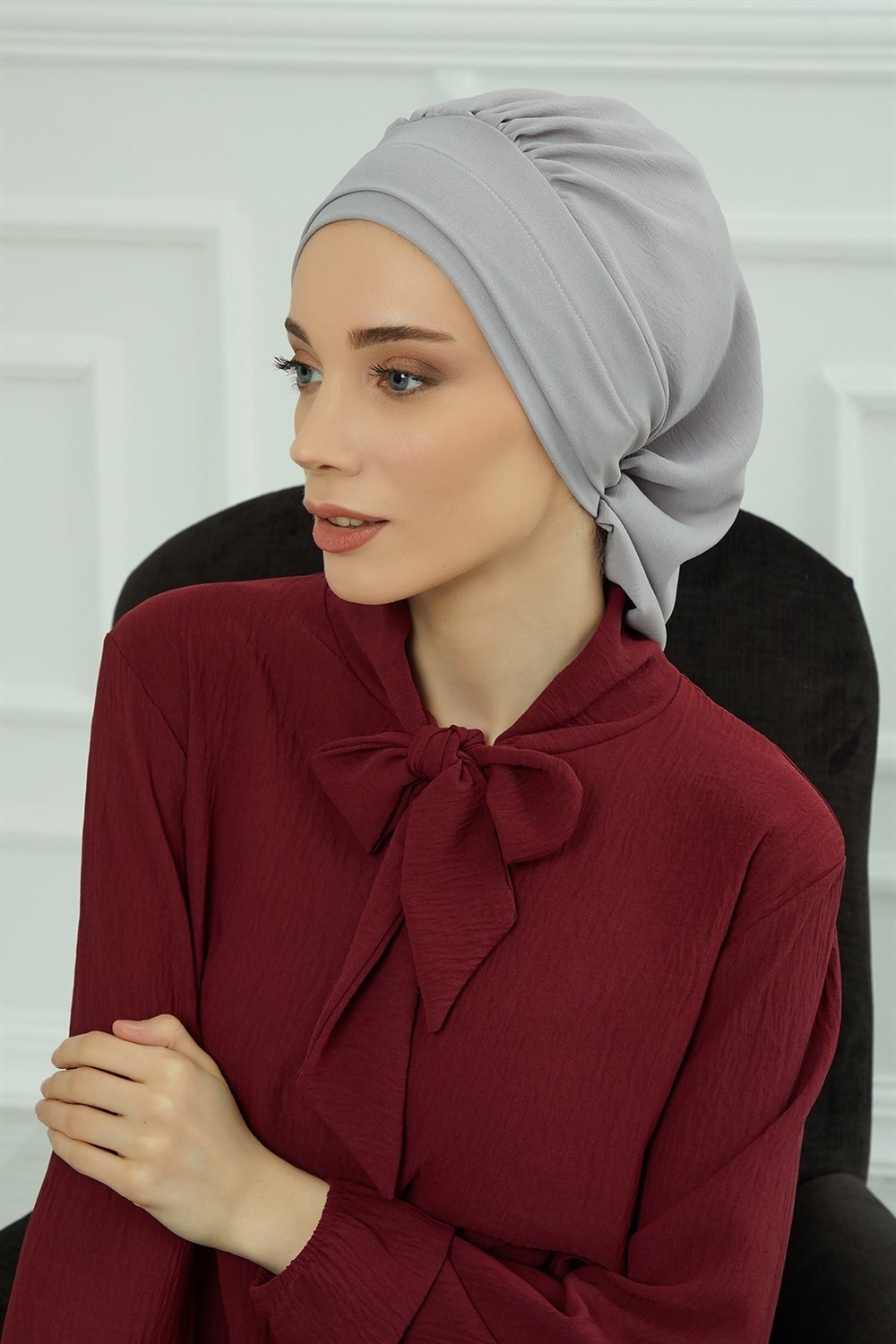 Aisha's Design Pileli Hazır Türban,Gri,HT-91 görsel 4