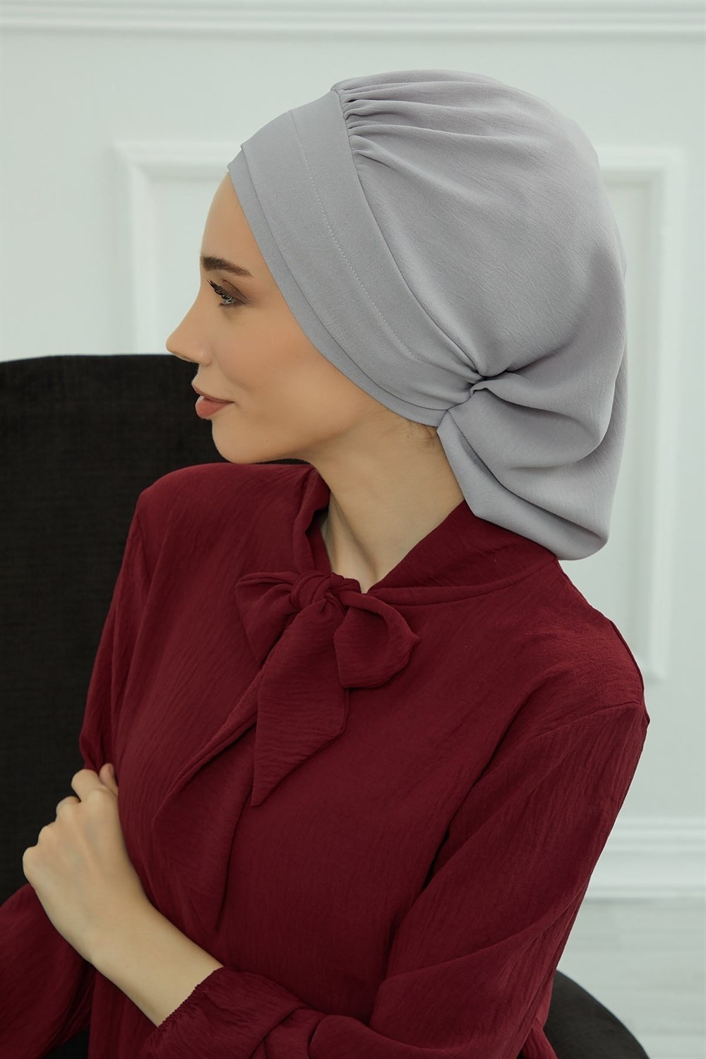 Aisha's Design Pileli Hazır Türban,Gri,HT-91 görsel 5