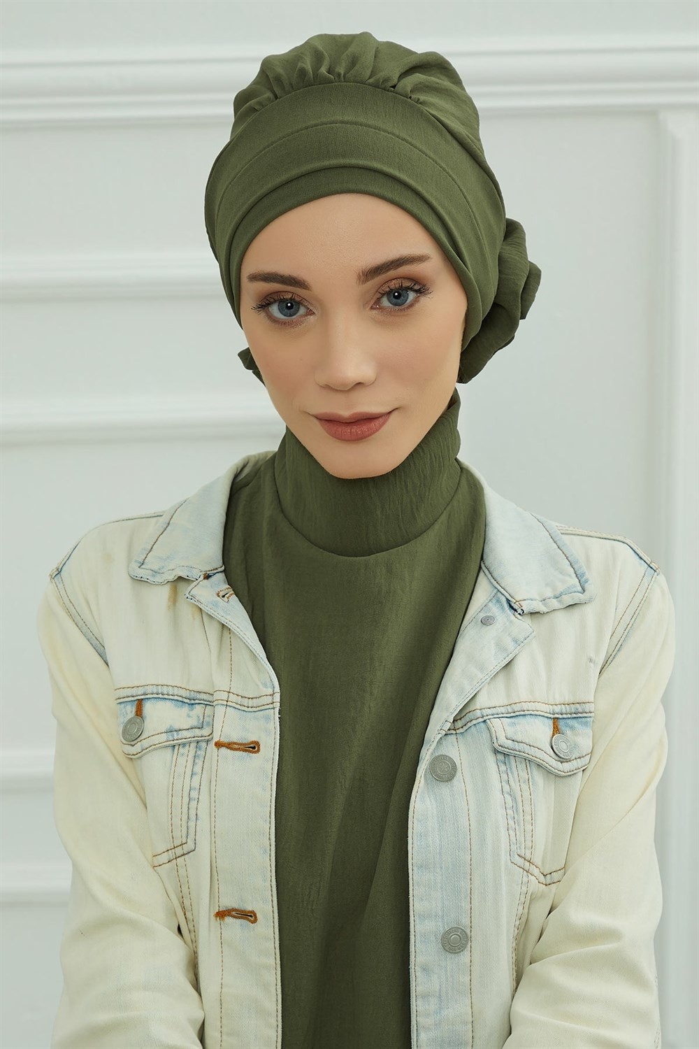Aisha's Design Zarif Hazır Türban,Haki Yeşili,HT-92 görsel 4