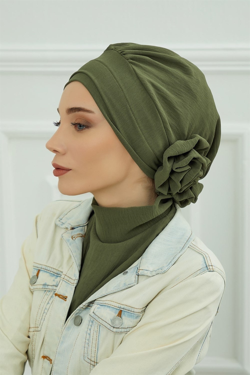 Aisha's Design Zarif Hazır Türban,Haki Yeşili,HT-92 görsel 6