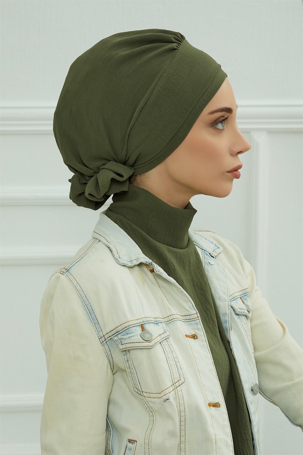 Aisha's Design Zarif Hazır Türban,Haki Yeşili,HT-92 görsel 7