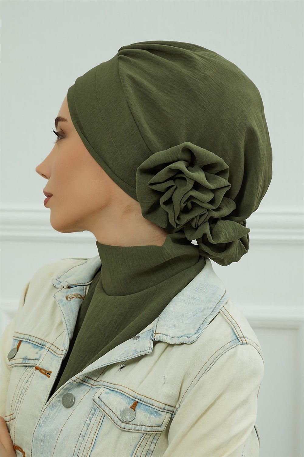 Aisha's Design Zarif Hazır Türban,Haki Yeşili,HT-92 görsel 8