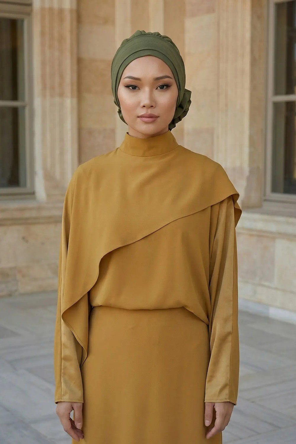 Aisha's Design Zarif Hazır Türban,Haki Yeşili,HT-92