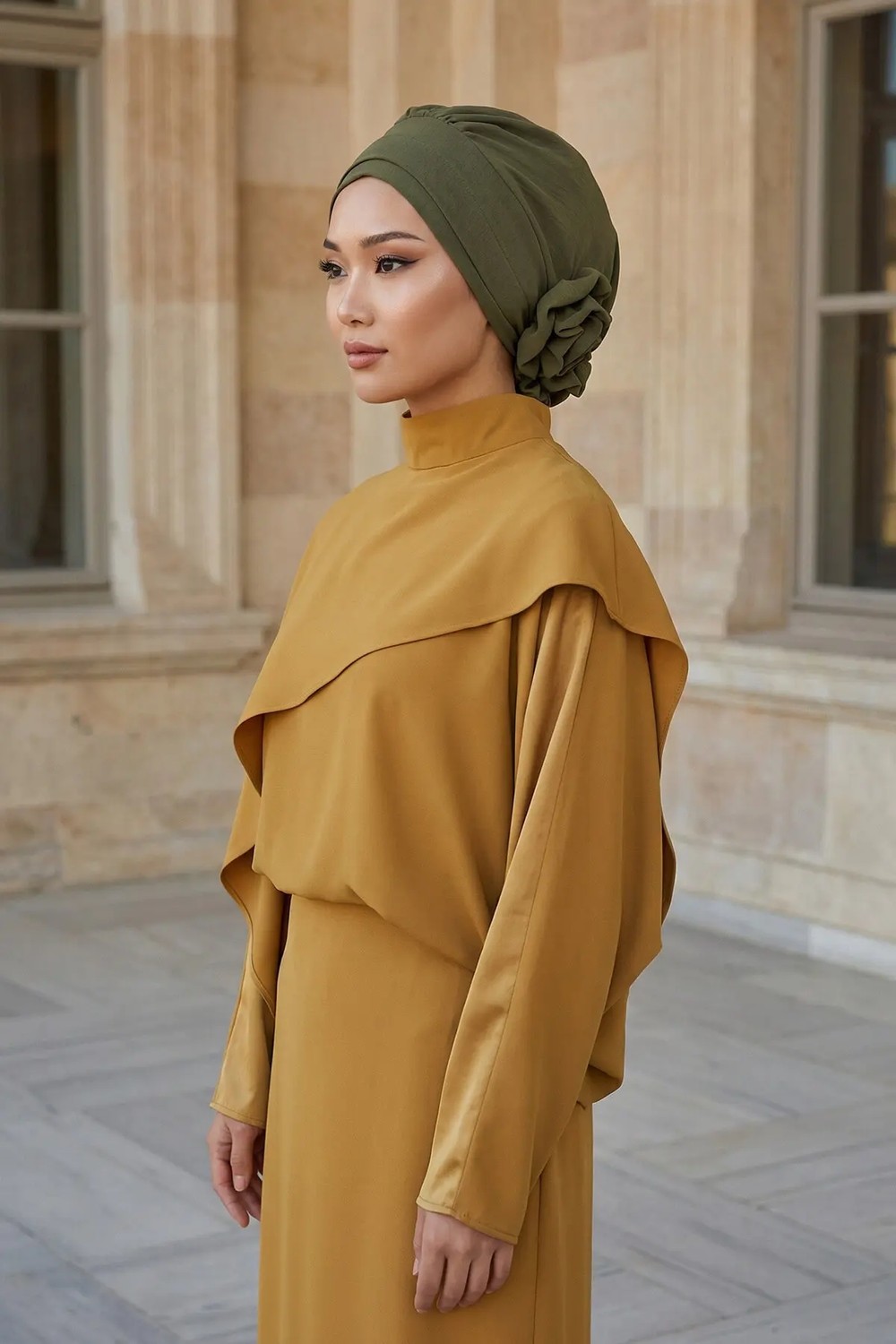 Aisha's Design Zarif Hazır Türban,Haki Yeşili,HT-92 görsel 2