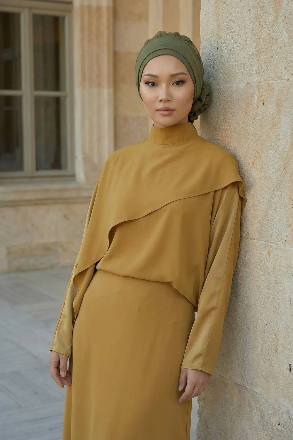 Aisha's Design Zarif Hazır Türban,Haki Yeşili,HT-92 görsel 3