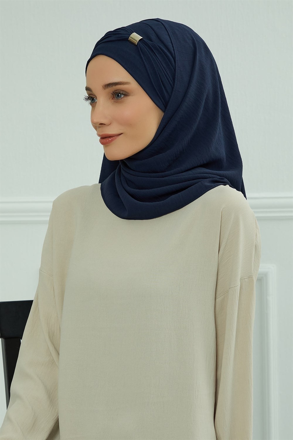Aisha's Design Aksesuar Detaylı Pratik Şal,Lacivert,CPS-94 görsel 2