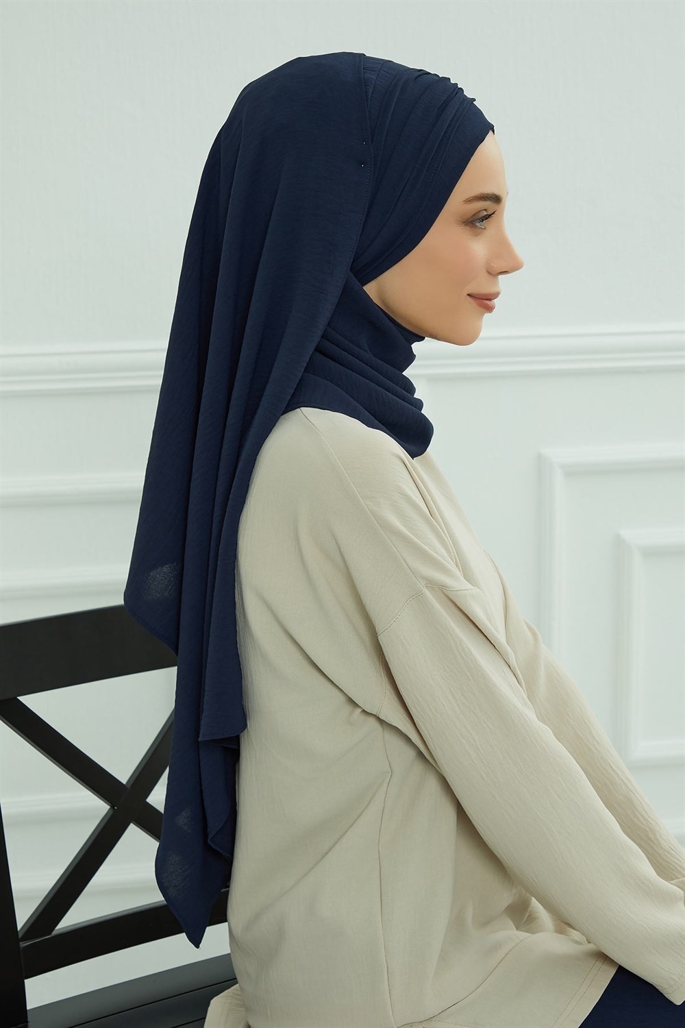 Aisha's Design Aksesuar Detaylı Pratik Şal,Lacivert,CPS-94 görsel 3