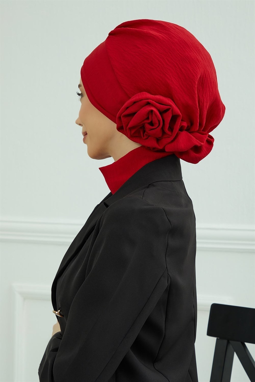 Aisha's Design Zarif Hazır Türban,Kırmızı,HT-92 görsel 5