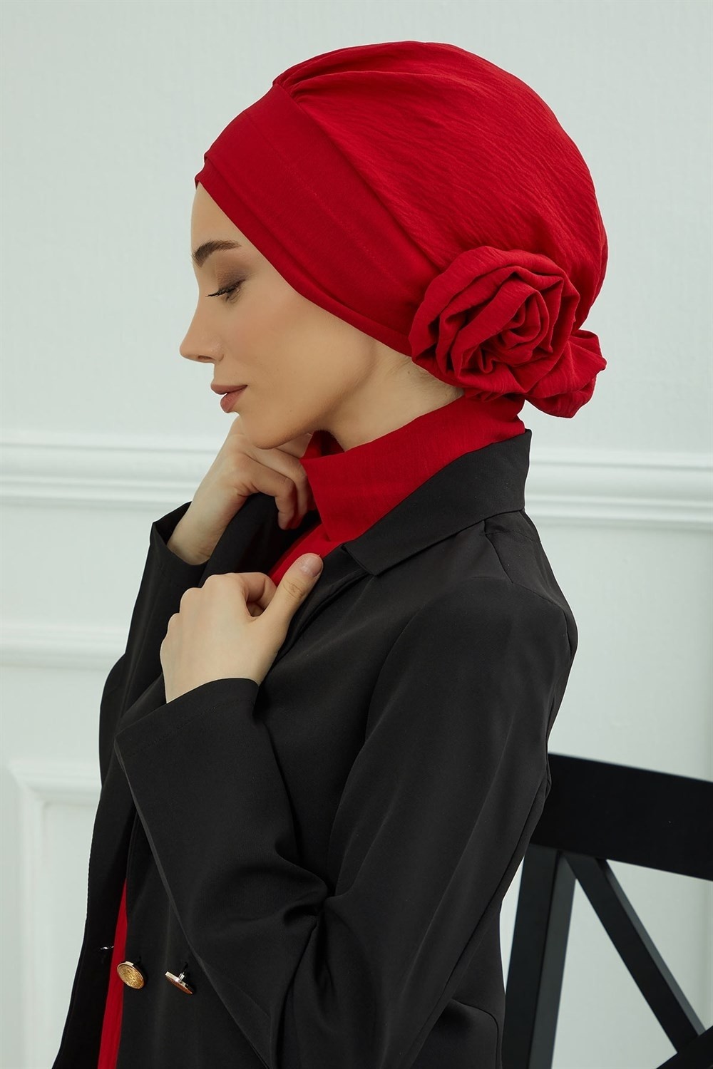 Aisha's Design Zarif Hazır Türban,Kırmızı,HT-92 görsel 6
