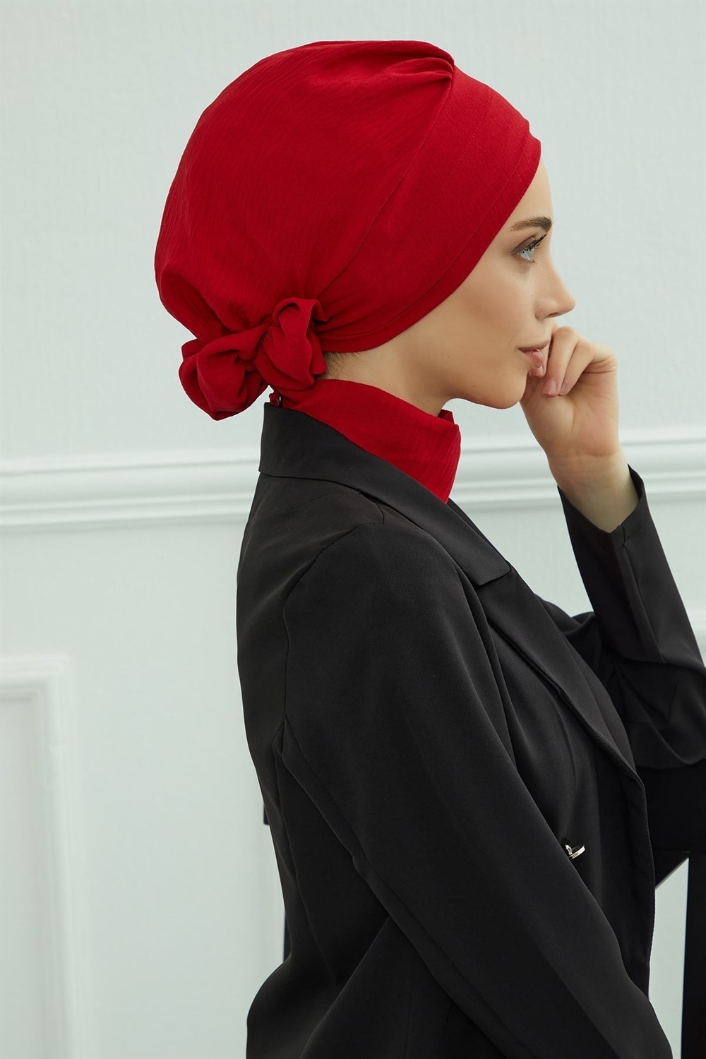 Aisha's Design Zarif Hazır Türban,Kırmızı,HT-92 görsel 7