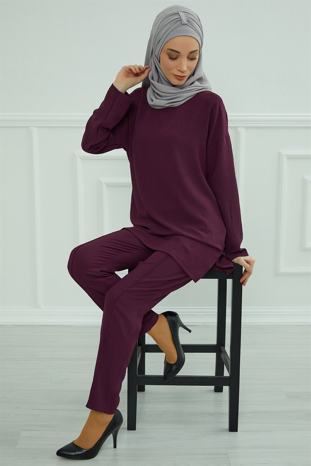 Aisha's Design Pratik Şal,Gri,CPS-91 görsel 3