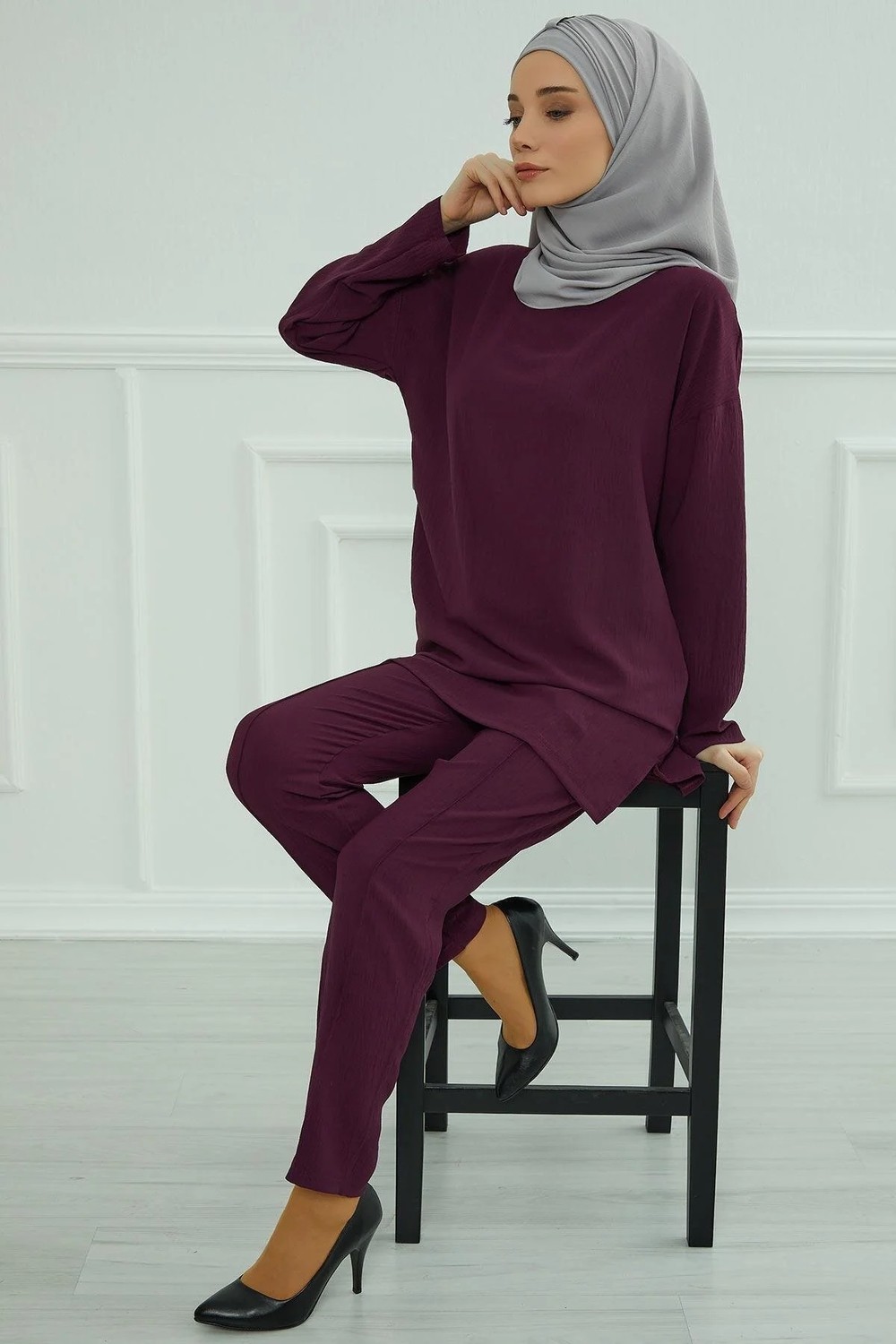 Aisha's Design Pratik Şal,Gri,CPS-91 görsel 8
