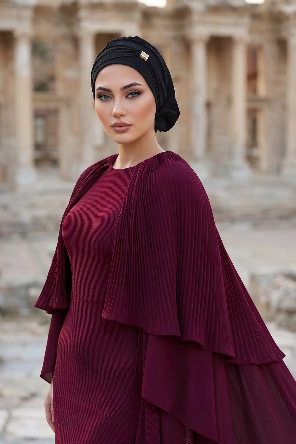 Aisha's Design Aksesuarlı Hazır Türban,Siyah,HT-95